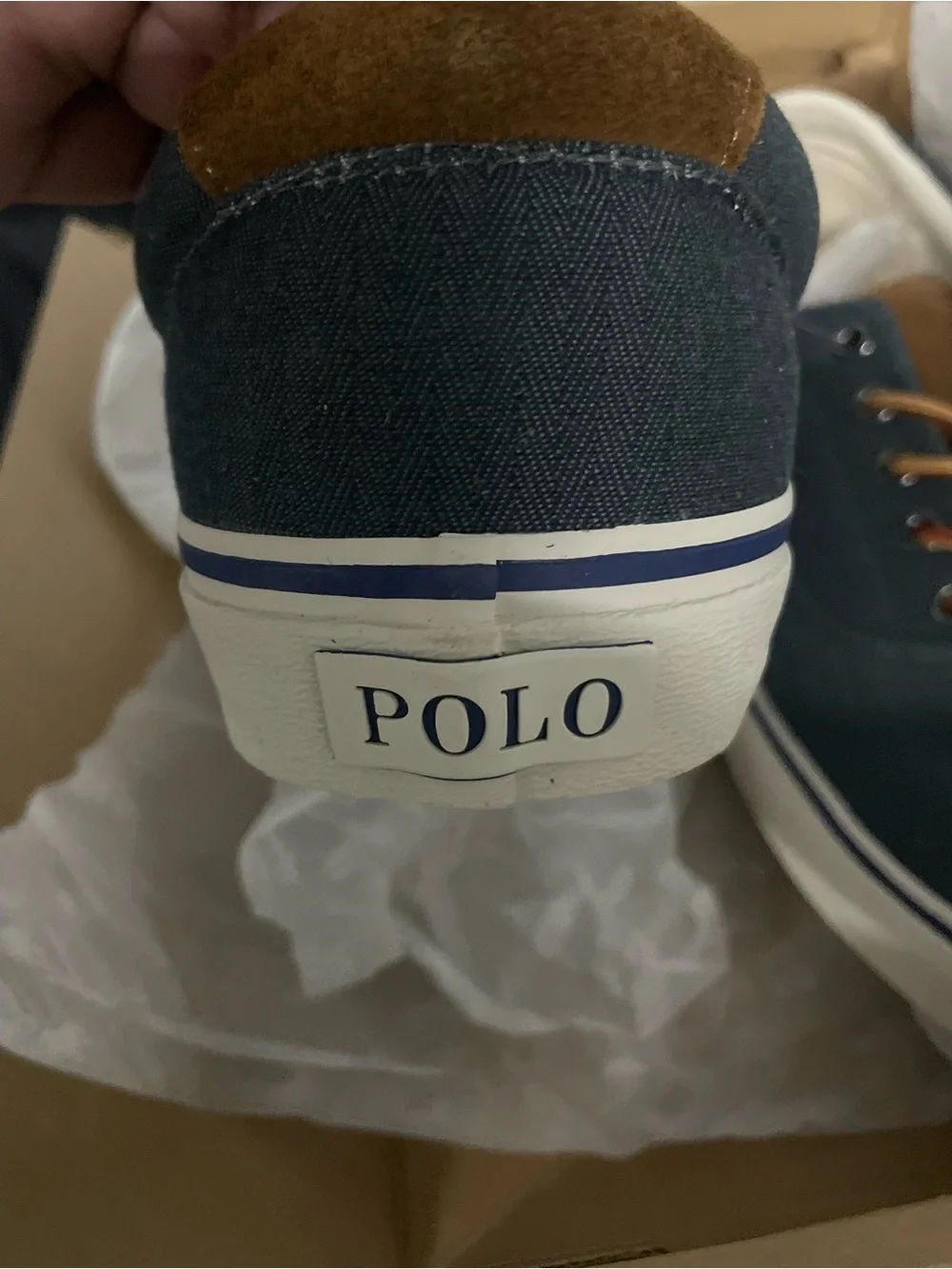 Polo by Ralph Lauren Navy Canvas Low-Top Sneakers with Brown Accents